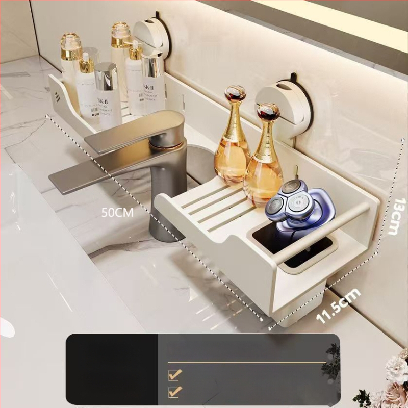 Raft de baie montat pe perete pentru chiuvetă, fără găuri, oțel carbon, 1 nivel, stil modern minimalist, capacitate 10 kg