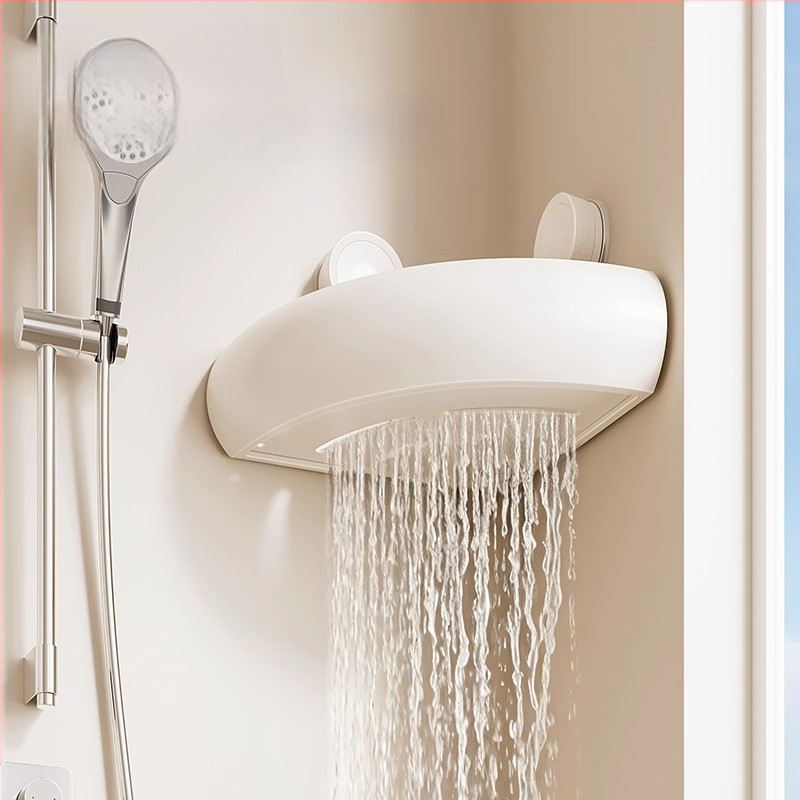 Raft triunghiular pentru baie, montaj pe perete cu ventuze, aluminiu Space, încărcare 1–5 kg