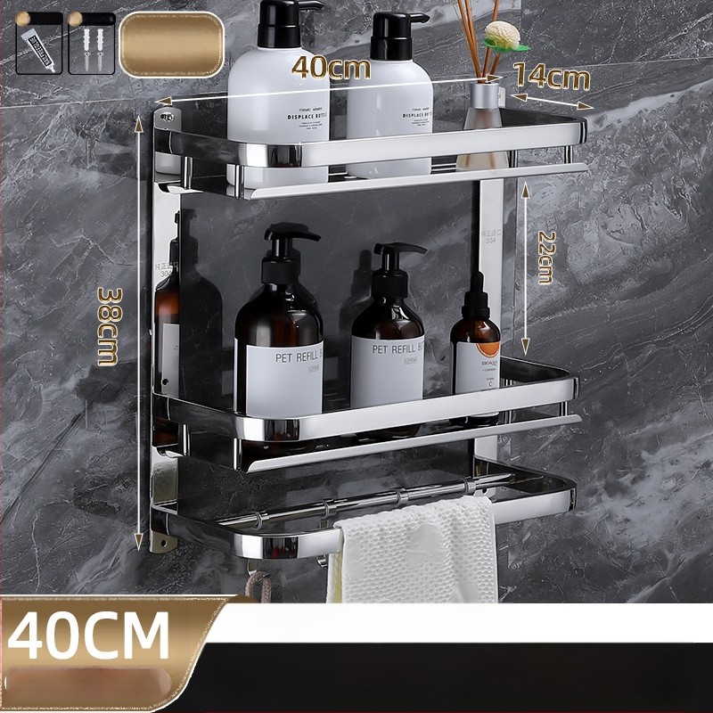 Raft de depozitare pentru baie, montat pe perete, oțel inoxidabil 304, suprafață polizată, stil lux ușor, suport pentru prosoape