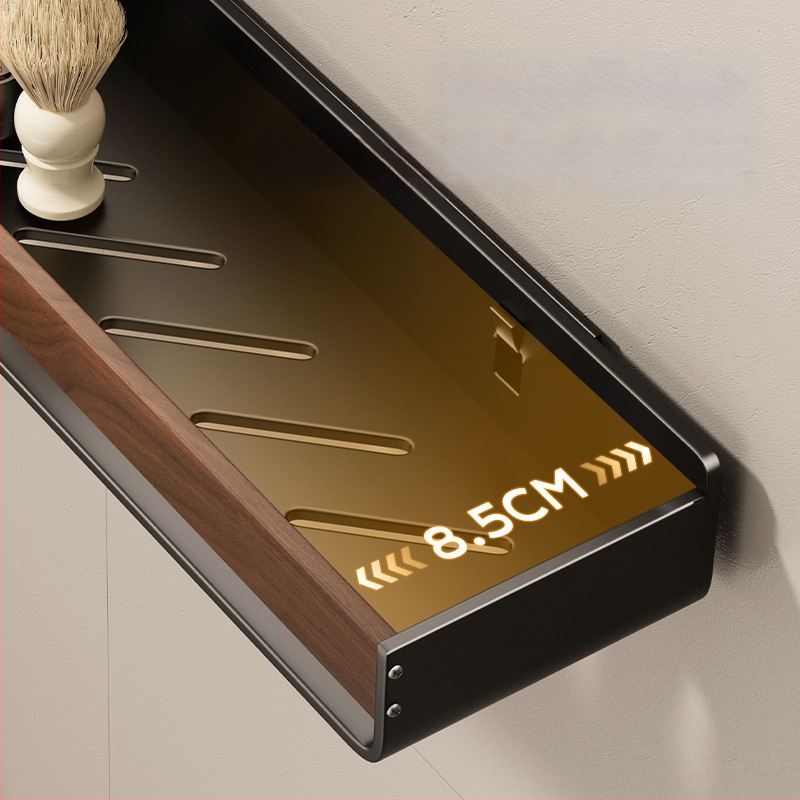 Raft de baie pe perete, aspect nuc, fără găuri, două niveluri, din oțel carbon și acrilic, încărcare 25–30 kg