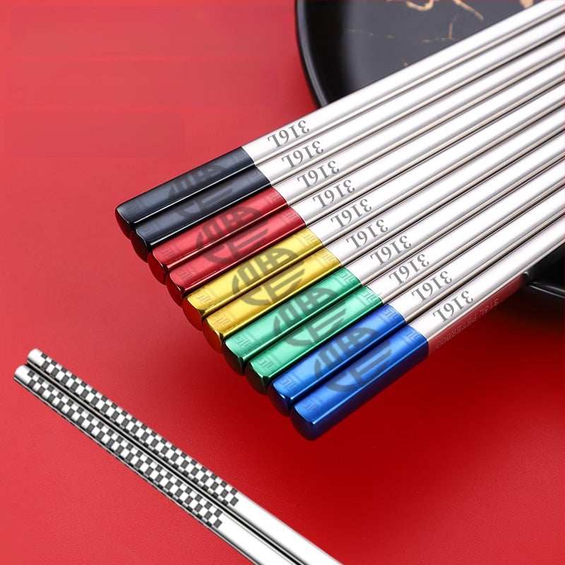 Chopsticks από ανοξείδωτο ατσάλι 304, αντιολισθητικά, κουτί δώρου, τροφίμων ποιότητας, νέος κινέζικος στυλ (εθνικό ρεύμα)