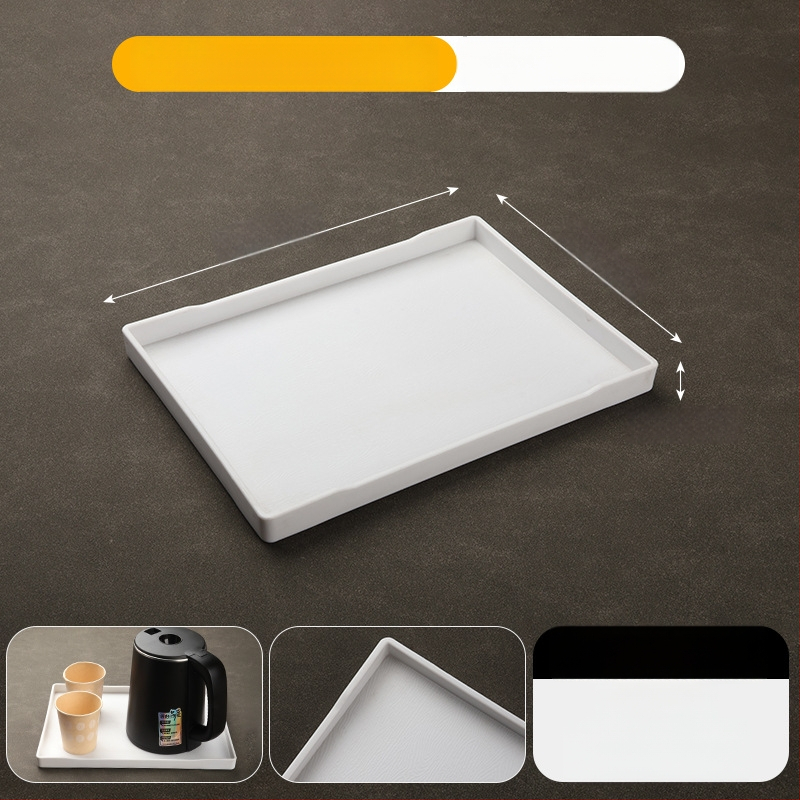 Stačiakampis melamininis padėklas viešbučiams – arbatos padėklas ir higienos priemonių laikymas kambaryje