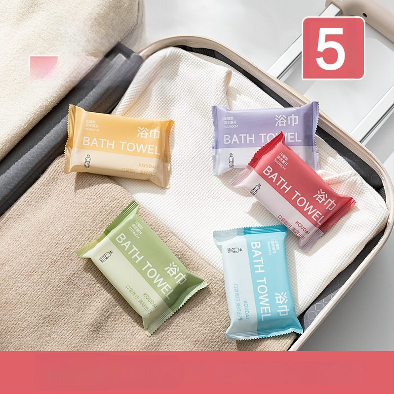 Pocket travel 5 paketų vienkartinis vonios rankšluostis, suspaustas, mikrofibra, plokščias audinys, įgeriamumas 16–20 s