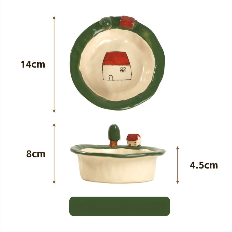 Kerámia tálak és tányérok készlet cartoon mintával, aranyos stílus, kör forma, mikrohullámú sütőben használható