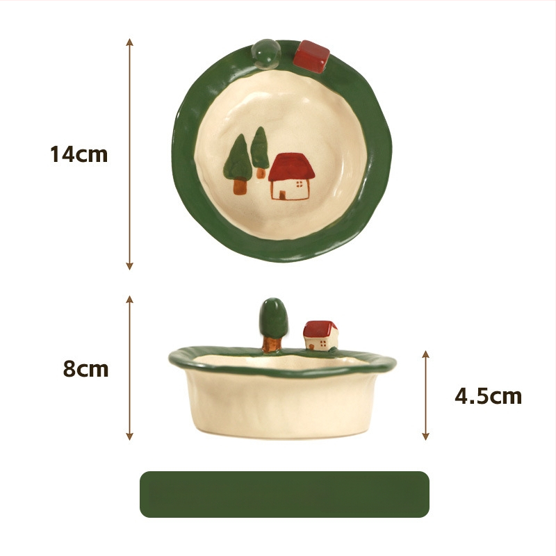 Kerámia tálak és tányérok készlet cartoon mintával, aranyos stílus, kör forma, mikrohullámú sütőben használható