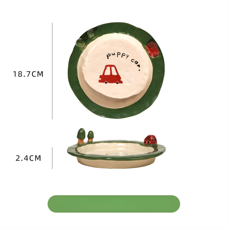 Kerámia tálak és tányérok készlet cartoon mintával, aranyos stílus, kör forma, mikrohullámú sütőben használható