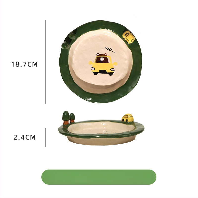 Kerámia tálak és tányérok készlet cartoon mintával, aranyos stílus, kör forma, mikrohullámú sütőben használható