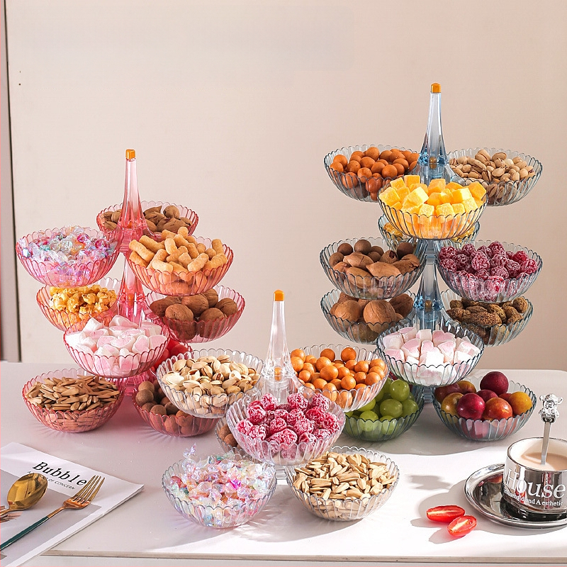 Пластмасова тава за плодове и закуски с много отделения – лек лукс, полирана повърхност, термопечат, подходяща за хол и маси за чай, кафе и хранене