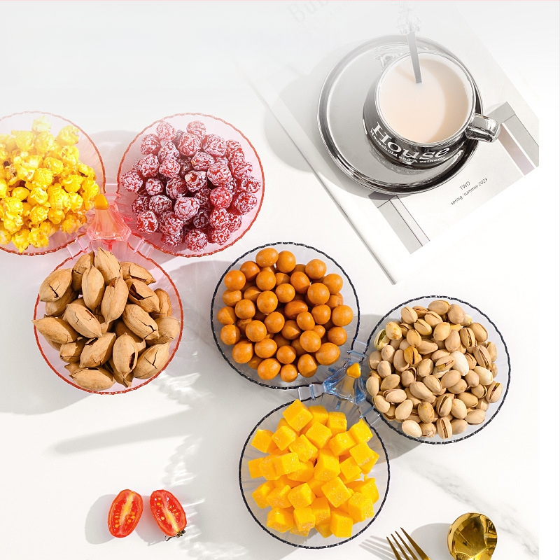 Пластмасова тава за плодове и закуски с много отделения – лек лукс, полирана повърхност, термопечат, подходяща за хол и маси за чай, кафе и хранене