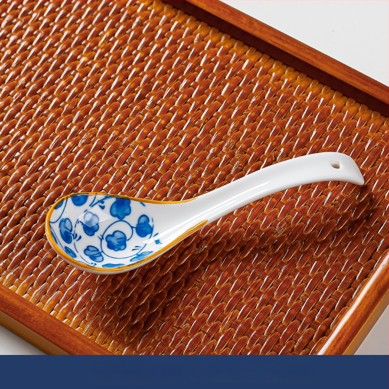 Κουτάλι σούπας μικρού μεγέθους σε ιαπωνικό στυλ (κεραμικά, καμπύλη λαβή, αντι-κάψιμο, φλοράλ μοτίβο, Πρώτης Κατηγορίας Ποιότητα)