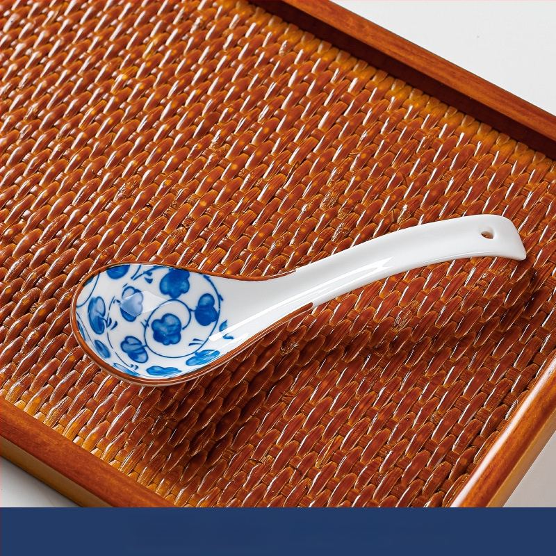 Κουτάλι σούπας μικρού μεγέθους σε ιαπωνικό στυλ (κεραμικά, καμπύλη λαβή, αντι-κάψιμο, φλοράλ μοτίβο, Πρώτης Κατηγορίας Ποιότητα)