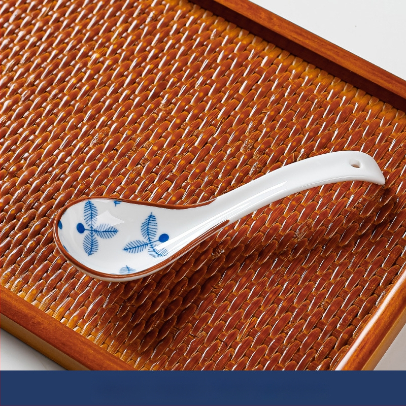 Κουτάλι σούπας μικρού μεγέθους σε ιαπωνικό στυλ (κεραμικά, καμπύλη λαβή, αντι-κάψιμο, φλοράλ μοτίβο, Πρώτης Κατηγορίας Ποιότητα)