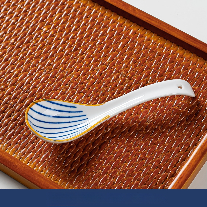 Κουτάλι σούπας μικρού μεγέθους σε ιαπωνικό στυλ (κεραμικά, καμπύλη λαβή, αντι-κάψιμο, φλοράλ μοτίβο, Πρώτης Κατηγορίας Ποιότητα)