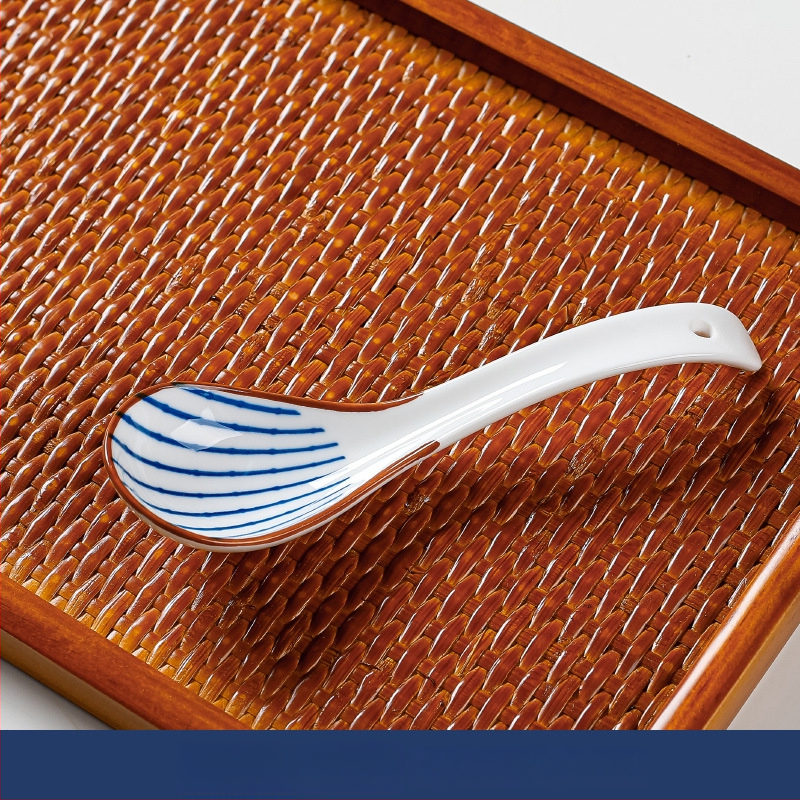 Κουτάλι σούπας μικρού μεγέθους σε ιαπωνικό στυλ (κεραμικά, καμπύλη λαβή, αντι-κάψιμο, φλοράλ μοτίβο, Πρώτης Κατηγορίας Ποιότητα)