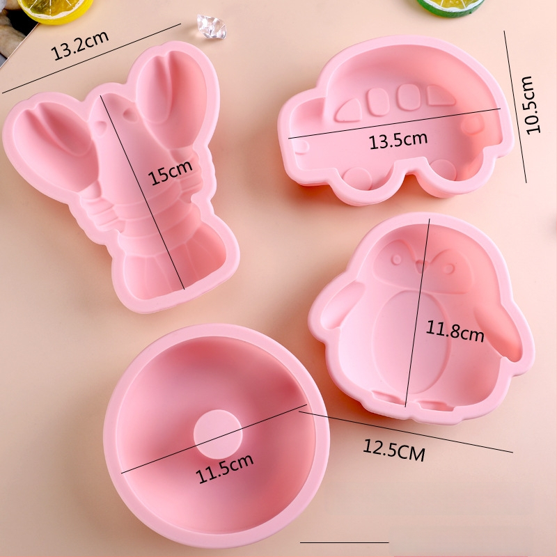 Φόρμα σιλικόνης τροφίμων με cartoon DIY σχεδιασμό: καραβίδα και ντόνατ, αυτοκίνητο σε μορφή μεγάλων κύβων πάγου, κατάλληλη για ατμοποίηση