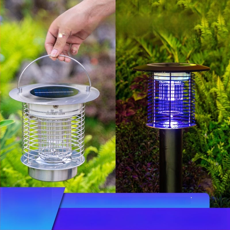 Napelemes kültéri LED szúnyogirtó lámpa, vízálló, 31–40 m² területre, 0–180°-ban állítható, rozsdamentes acél ház