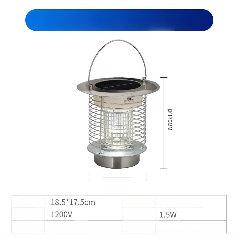 Napelemes kültéri LED szúnyogirtó lámpa, vízálló, 31–40 m² területre, 0–180°-ban állítható, rozsdamentes acél ház