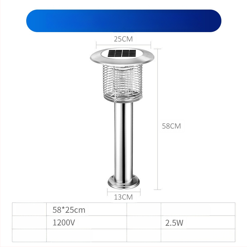 Napelemes kültéri LED szúnyogirtó lámpa, vízálló, 31–40 m² területre, 0–180°-ban állítható, rozsdamentes acél ház