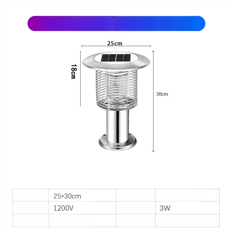 Napelemes kültéri LED szúnyogirtó lámpa, vízálló, 31–40 m² területre, 0–180°-ban állítható, rozsdamentes acél ház