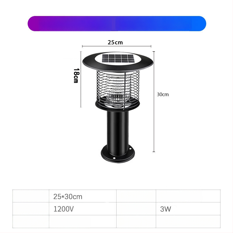 Napelemes kültéri LED szúnyogirtó lámpa, vízálló, 31–40 m² területre, 0–180°-ban állítható, rozsdamentes acél ház