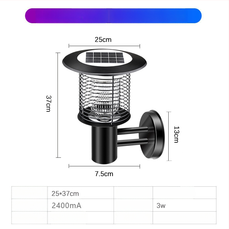Napelemes kültéri LED szúnyogirtó lámpa, vízálló, 31–40 m² területre, 0–180°-ban állítható, rozsdamentes acél ház