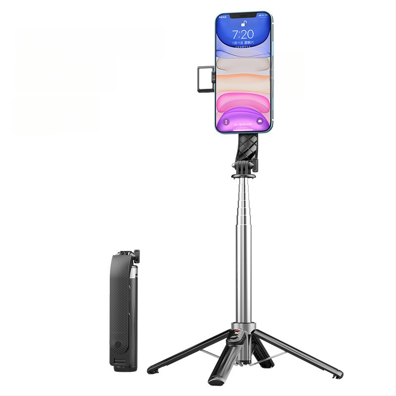 Četrkājains telefona statīvs tiešraidei ar Bluetooth tālvadību un iebūvētu apgaismojumu