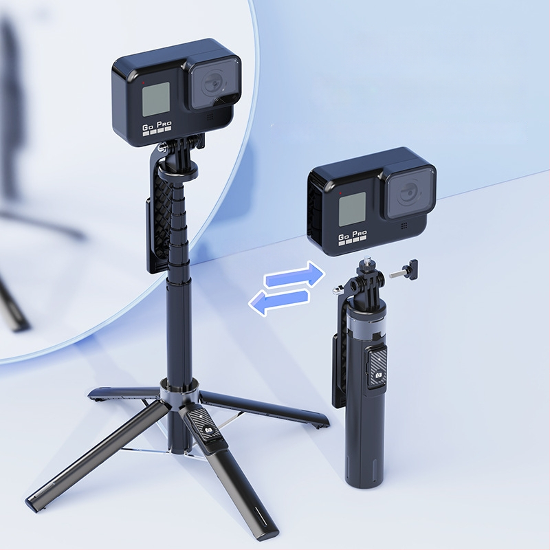 Bluetooth Selfie nūjiņa ar apgaismojumu, alumīnija sakausējuma caurule, noņemams gimbāls, četrrānu statīvs kamerai un viedtelefonam