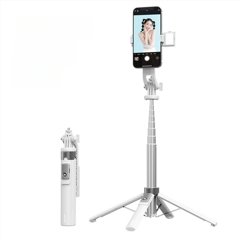 Bluetooth Selfie nūjiņa ar apgaismojumu, alumīnija sakausējuma caurule, noņemams gimbāls, četrrānu statīvs kamerai un viedtelefonam