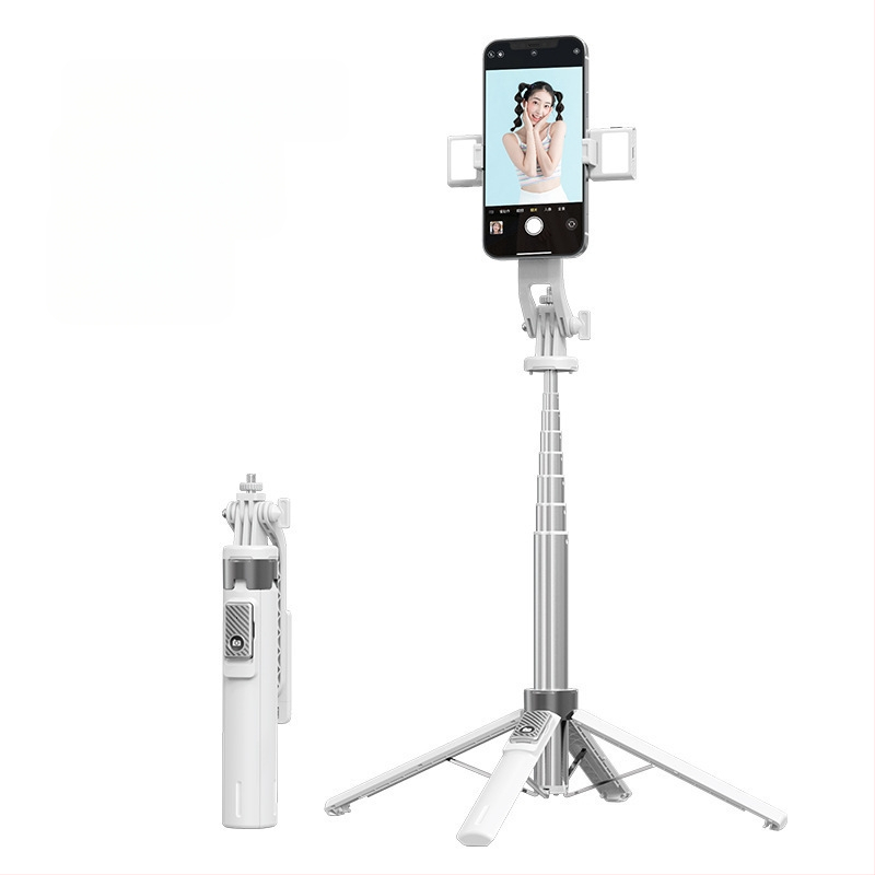 Bluetooth Selfie nūjiņa ar apgaismojumu, alumīnija sakausējuma caurule, noņemams gimbāls, četrrānu statīvs kamerai un viedtelefonam