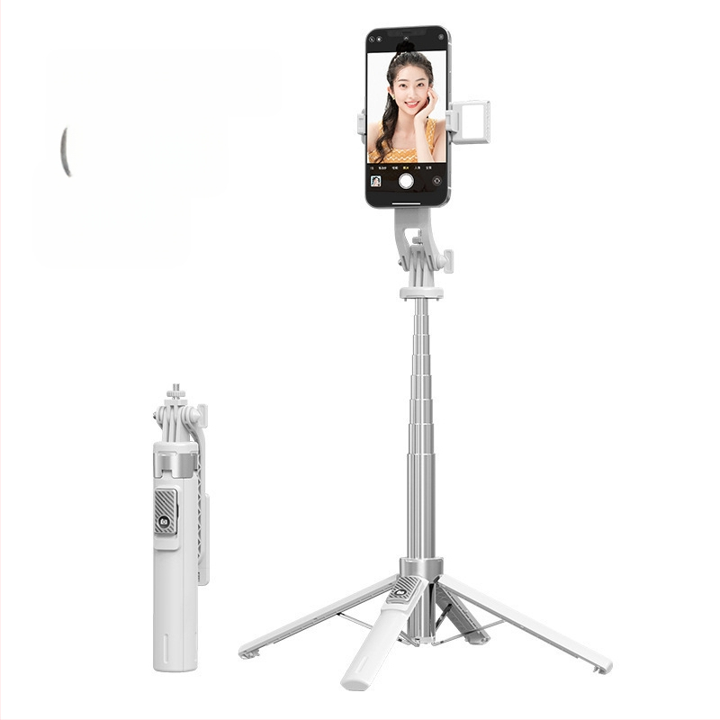 Bluetooth Selfie nūjiņa ar apgaismojumu, alumīnija sakausējuma caurule, noņemams gimbāls, četrrānu statīvs kamerai un viedtelefonam