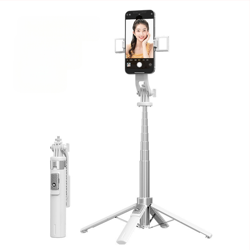 Bluetooth Selfie nūjiņa ar apgaismojumu, alumīnija sakausējuma caurule, noņemams gimbāls, četrrānu statīvs kamerai un viedtelefonam