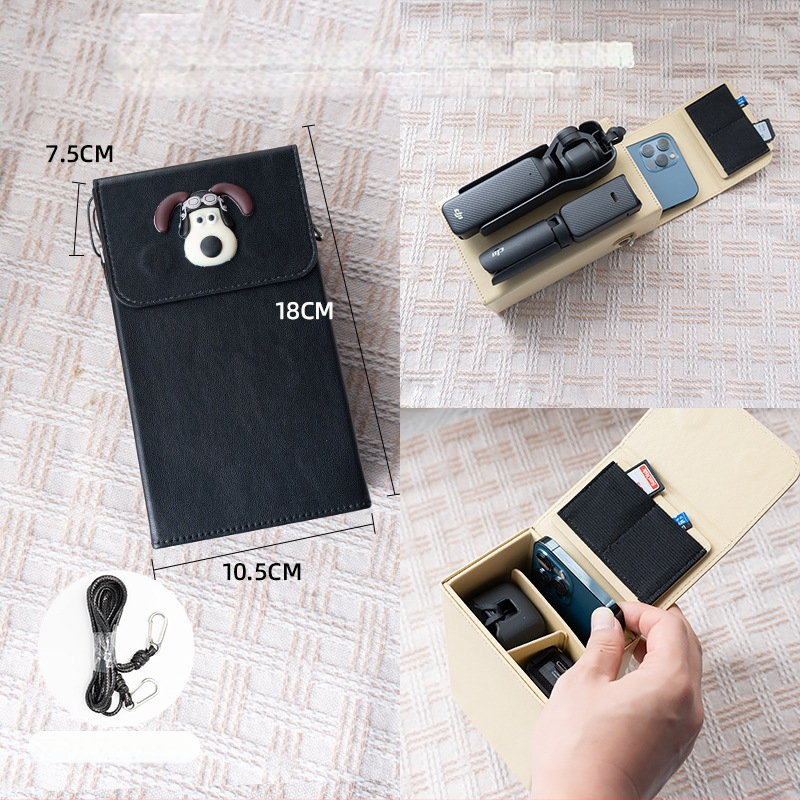 Θήκη Osmo Pocket 3 για κάμερα – εξωτερικό συνθετικό δέρμα, επένδυση από καμβά, ζώνη crossbody, unisex