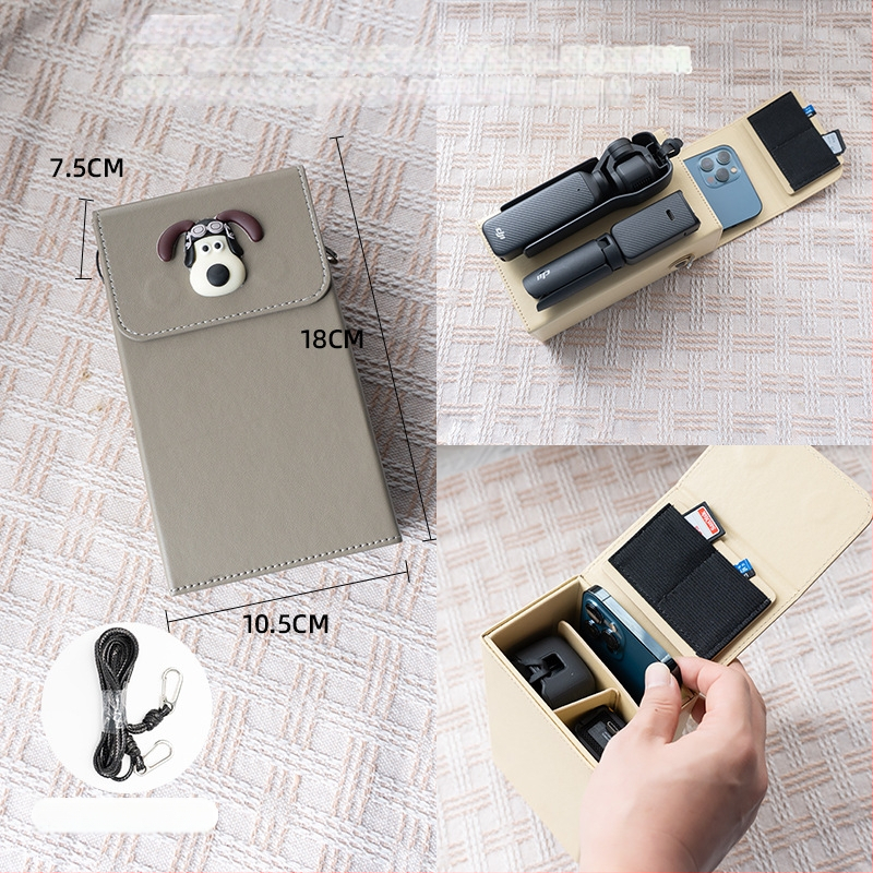 Θήκη Osmo Pocket 3 για κάμερα – εξωτερικό συνθετικό δέρμα, επένδυση από καμβά, ζώνη crossbody, unisex