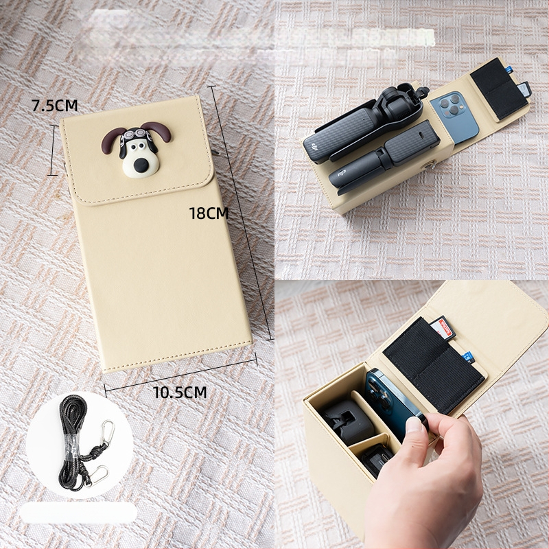 Θήκη Osmo Pocket 3 για κάμερα – εξωτερικό συνθετικό δέρμα, επένδυση από καμβά, ζώνη crossbody, unisex