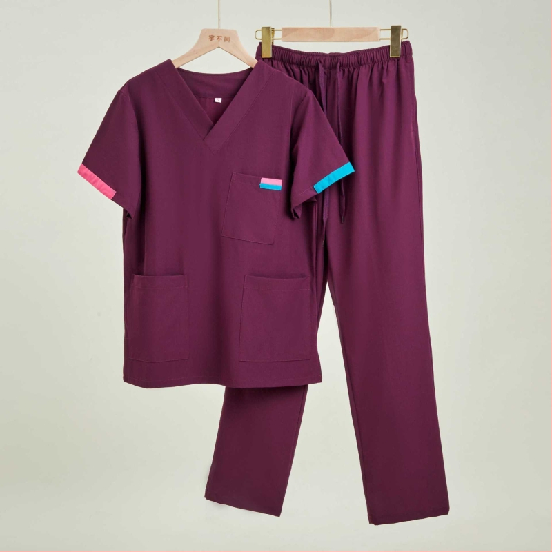 Set scrub medical unisex în stil coreean, cu țesătură Chenille elastică și uscare rapidă (90–95% spandex), protecție împotriva radiațiilor, mâneci 5/4, guler de blană, Primăvară-Vară 2025.