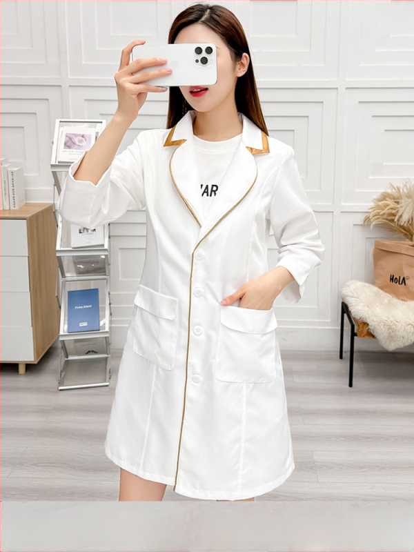 Set Mantie și Pantaloni Croiți pentru personalul salonului de înfrumusețare, poliester ce evacuează umezeala, mâneci 9/10, guler rotund, lungime medie