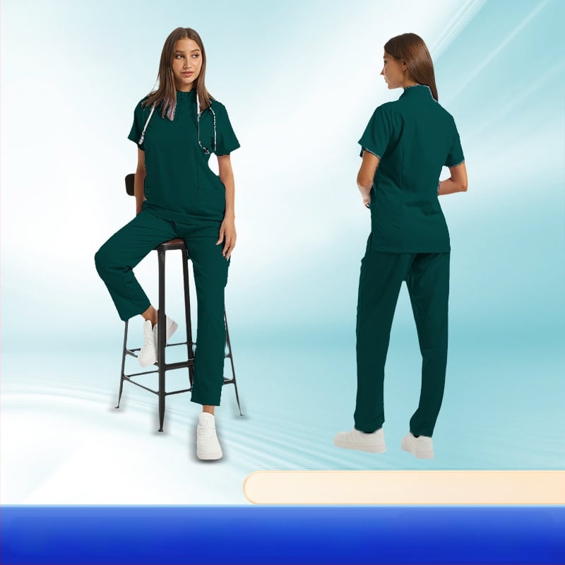 Set medical unisex haine de lucru — Bluza cu mâneci scurte, decolteu în V, material care disipă umezeala, amestec poliester-spandex, pantaloni