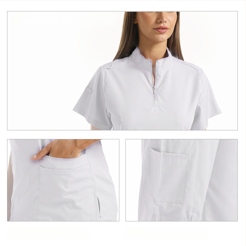 Set medical unisex haine de lucru — Bluza cu mâneci scurte, decolteu în V, material care disipă umezeala, amestec poliester-spandex, pantaloni