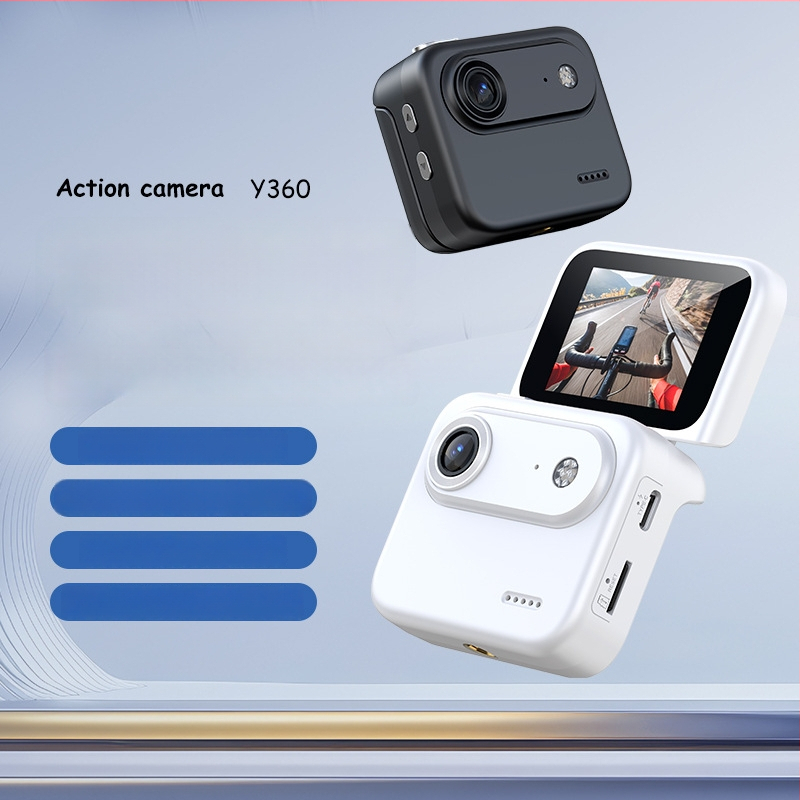 Y360 sporta kamera ar apgriežamu ekrānu, 4K video, stabilizācija, 143° platleņķa skats, 2,0 collu LCD