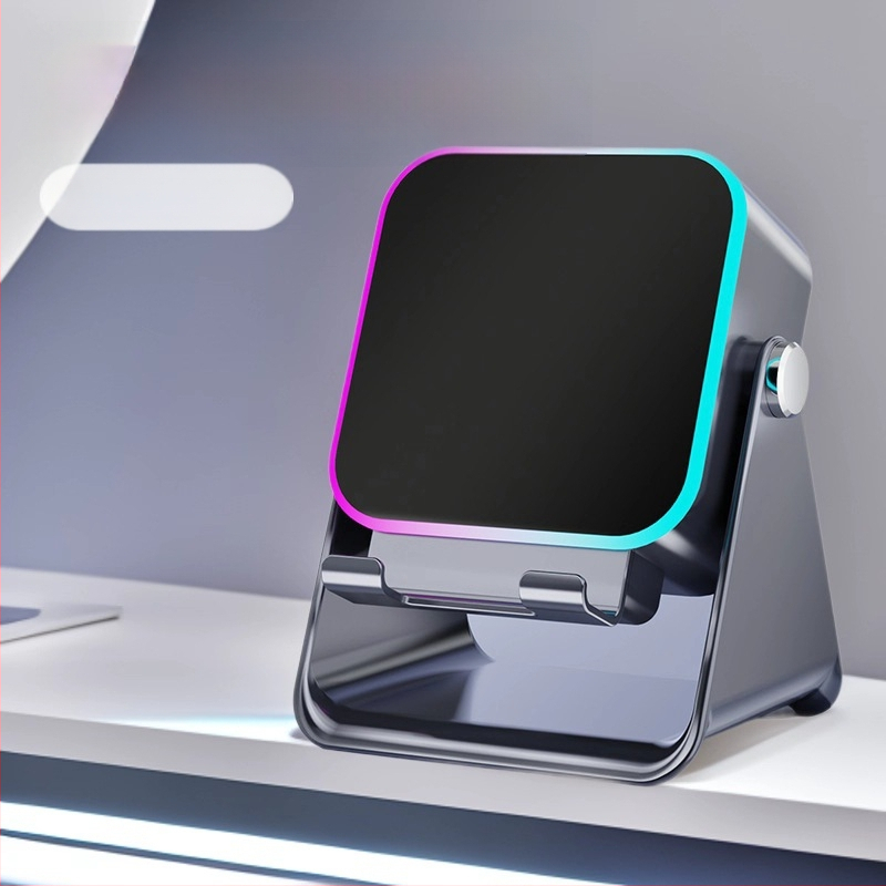 Sakārtojams galda tālruņa statīvs ar bezvadu skaļruni un atmosfēras gaismu, QC4.0 ātrā uzlāde, 15W, 3A