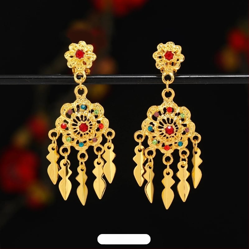 Σκουλαρίκια κλιπς σε εθνοτικό στυλ Ταϊ-Νταϊ, γεωμετρικός σπειροειδής σχεδιασμός, επίχρυσα κράματα