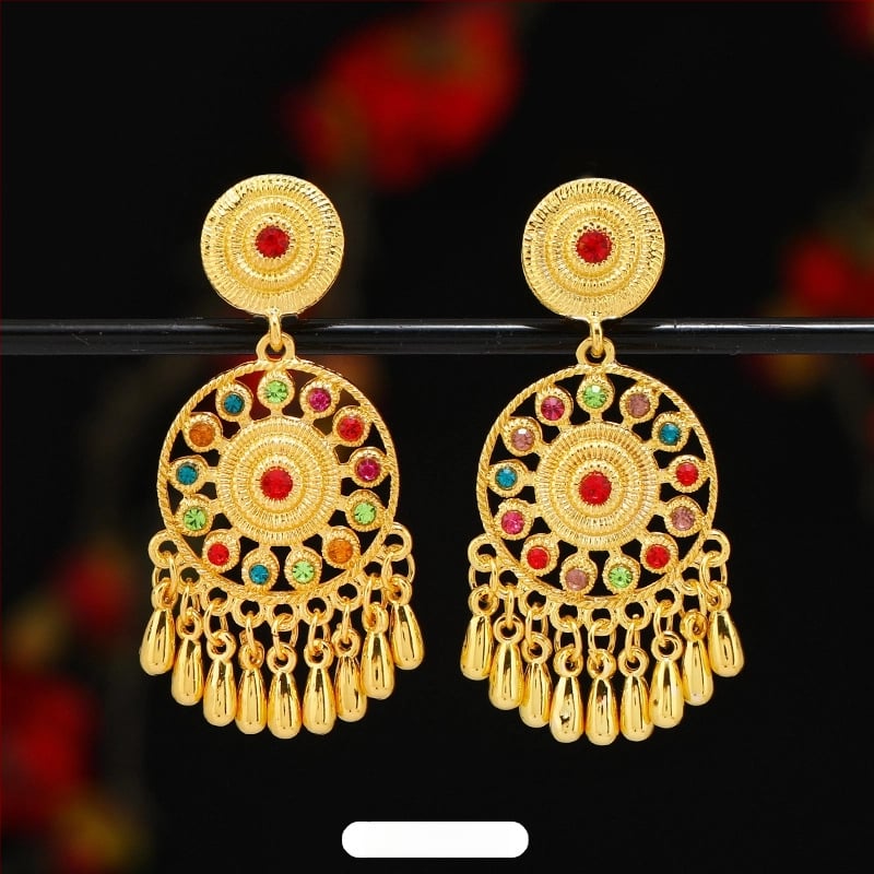 Σκουλαρίκια κλιπς σε εθνοτικό στυλ Ταϊ-Νταϊ, γεωμετρικός σπειροειδής σχεδιασμός, επίχρυσα κράματα