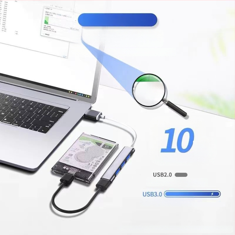 Pinyue USB-C hub, 4-u-1 USB 3.0 docking stanica, kabel duljine 19,4 cm, napajanje preko USB