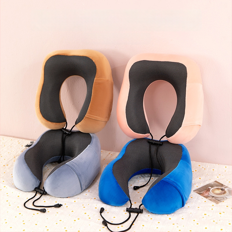 U-образна възглавница за шия с паметна пяна за бизнес пътувания, плат Crystal Velvet, за възрастни