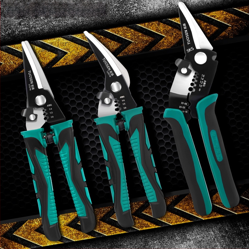 Tuosen клещи за премахване на изолацията на проводници — многофункционален инструмент за премахване на изолацията, кримпване, захващане и отваряне на кабели