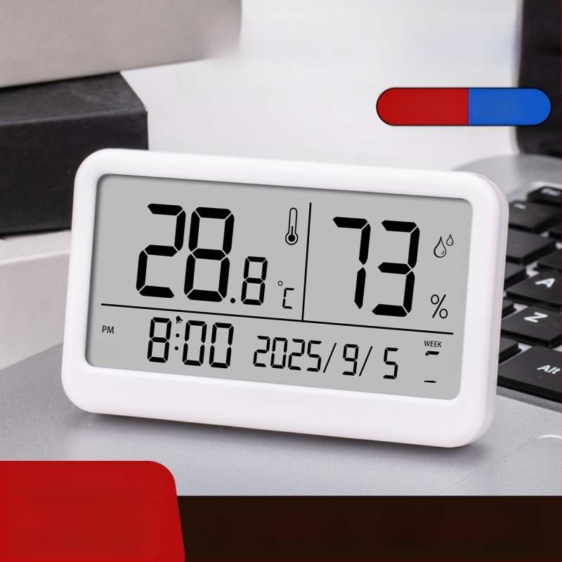 Вътрешен цифров измервател на температура и влажност — ултра тънък мини термометър с магнитен будилник (1,5V батерия)