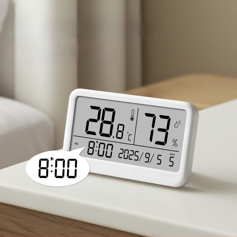 Вътрешен цифров измервател на температура и влажност — ултра тънък мини термометър с магнитен будилник (1,5V батерия)