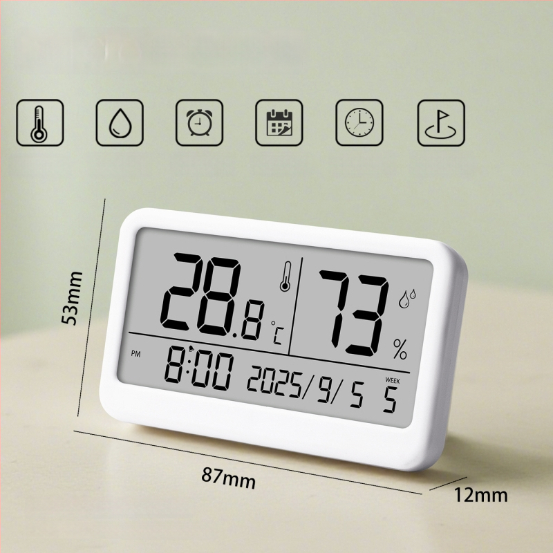 Вътрешен цифров измервател на температура и влажност — ултра тънък мини термометър с магнитен будилник (1,5V батерия)