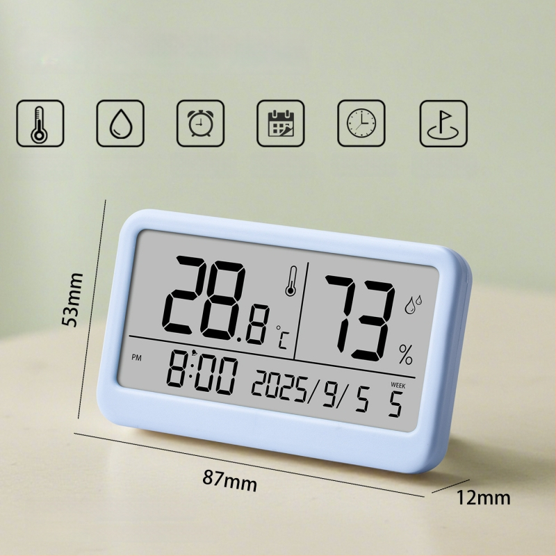 Вътрешен цифров измервател на температура и влажност — ултра тънък мини термометър с магнитен будилник (1,5V батерия)