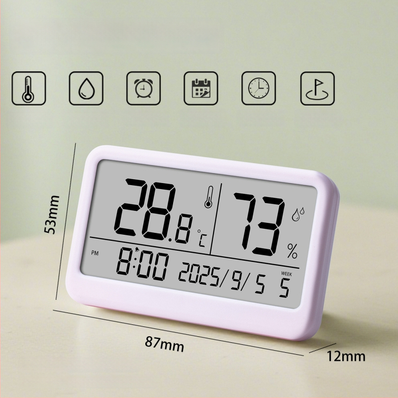Вътрешен цифров измервател на температура и влажност — ултра тънък мини термометър с магнитен будилник (1,5V батерия)